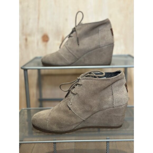 Toms Suede Desert Wedges Ankle Boots Lace-Up Booties Taupe Beige Size Womens 8 - Picture 12 of 16
